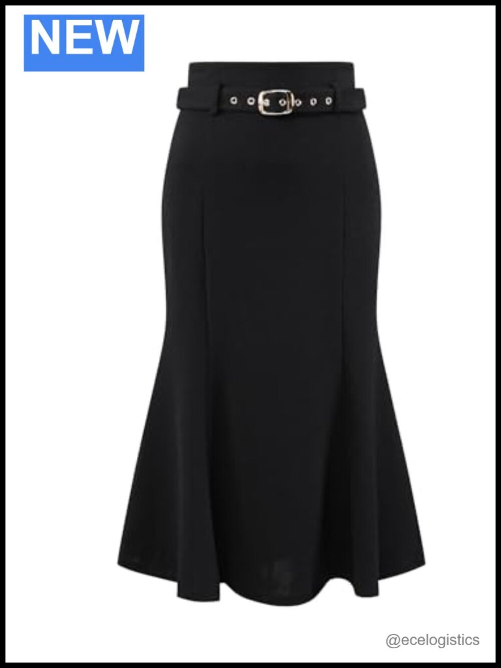 High Waist Belted Mermaid Midi Skirt with Fishtail Hem for Work